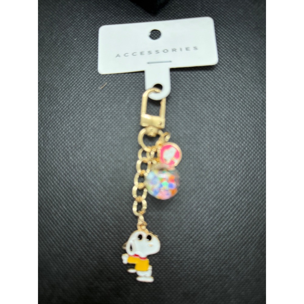 Peanuts Snoopy Joe Cool Enamel Keychain Gold Tone Confetti Charm Bag Accessory